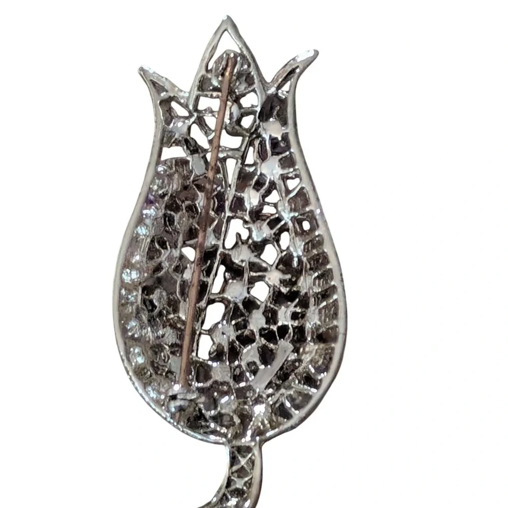 Vintage-Style Pink & Purple Rhinestone Tulip Brooch – Gold Tone Floral Pin